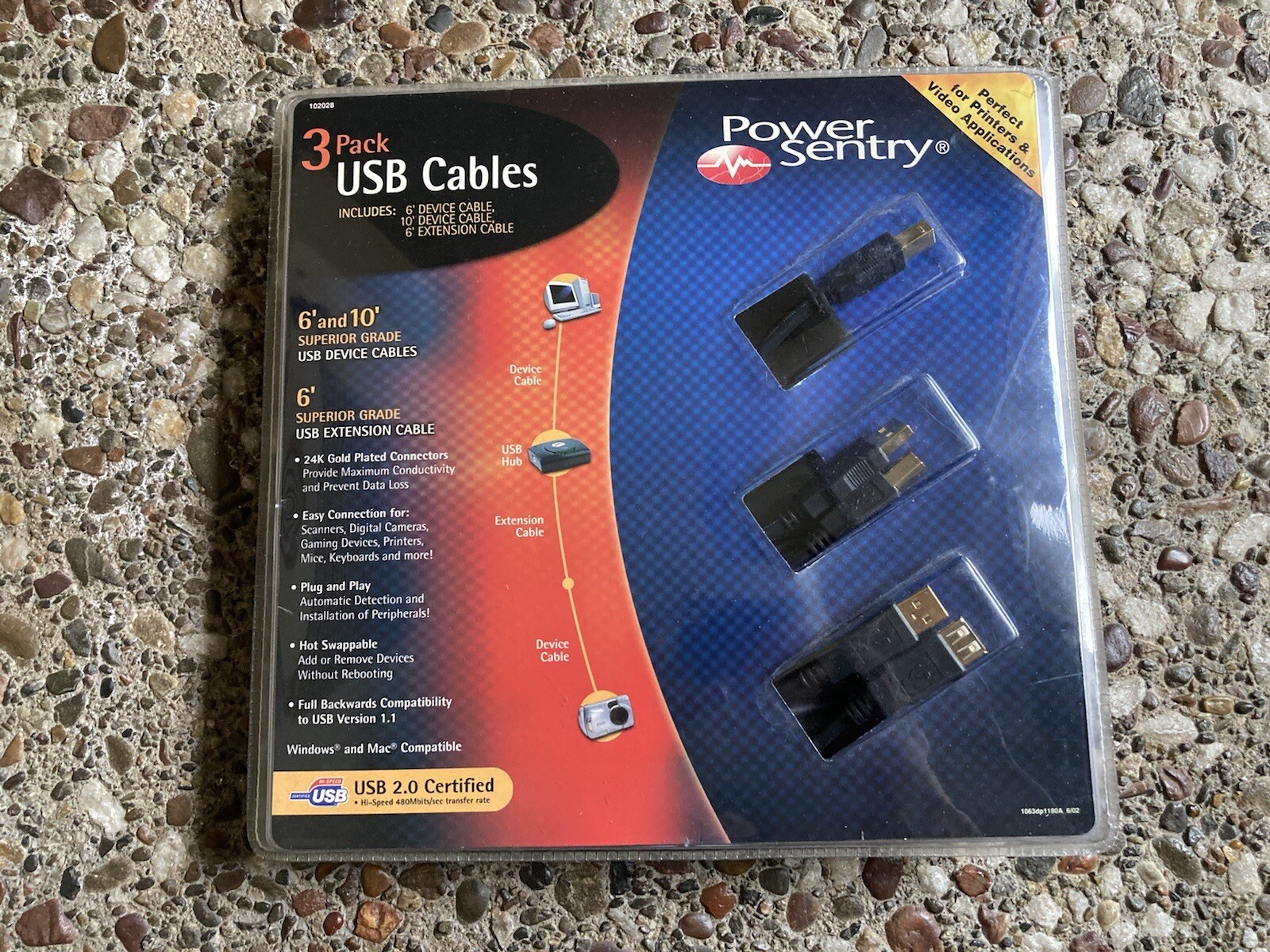 New Sealed Power Sentry 3 Pack USB Device Cables 102028 NIP