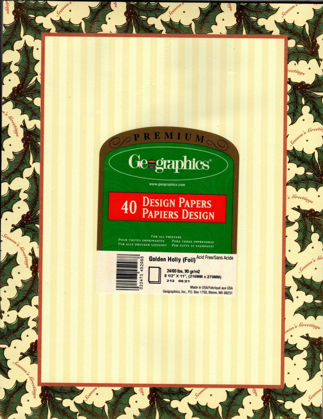 Golden Gold Holly Berry Foil Designer Computer Paper - 40 Sheets - New & Sealed