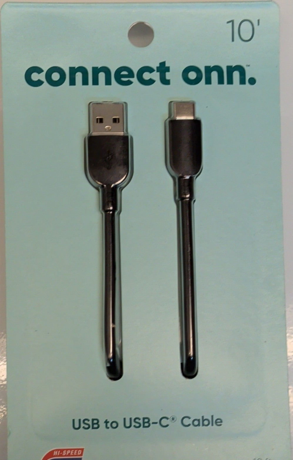 onn. USB to USB-C Cable, Hi-Speed Data & Charging, 10 ft Black