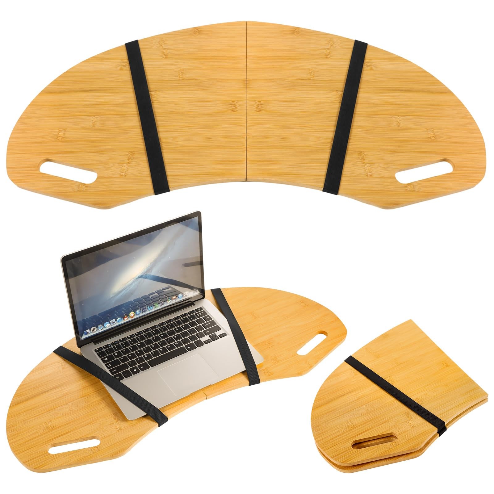 29.5 Inch Wood Lap Desk with Handles Foldable Tray, Wood Color