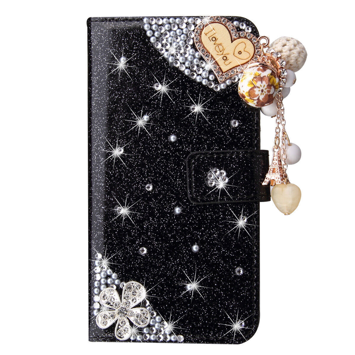 Luxury Diamond Love Wallet Cover Case For 17 16 15 14 13 12 11 Pro Max XR 16E