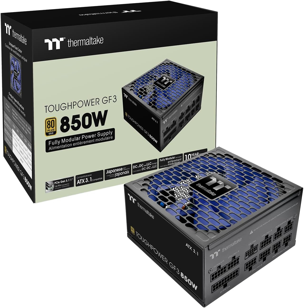 Toughpower GF3 850W; ATX 3.1; Native Pcie 5.1 12V-2X6; Flat Cables; Color Matche