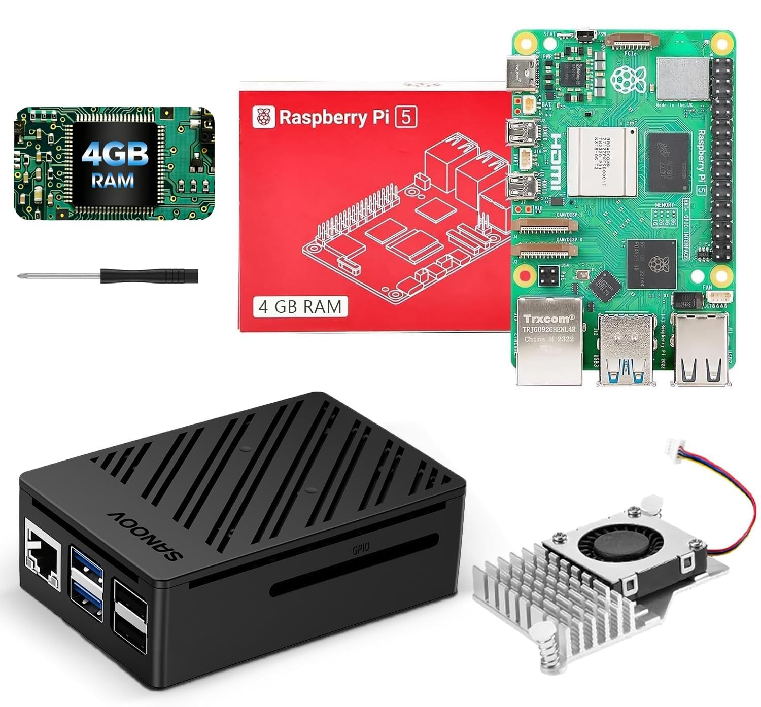 Raspberry Pi 5 4GB Kit Single Board Computer w/ Active Cooler & ABS Case Black
