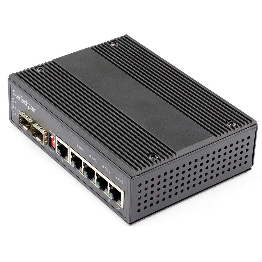 StarTech Industrial 6 Port Gigabit Ethernet Switch, 4 PoE RJ45 +2 SFP Slots 30W