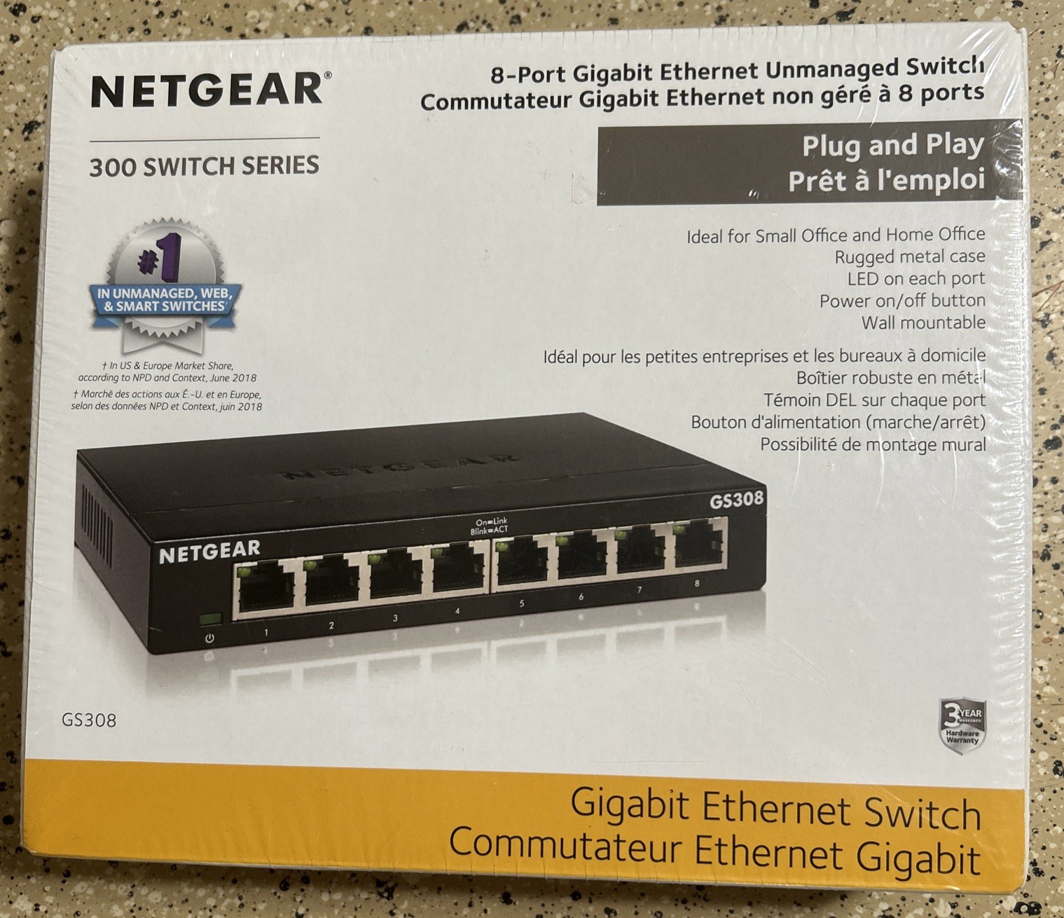 NETGEAR Ethernet Splitter 8-Port Gigabit Unmanaged Network Switch GS308 SEALED