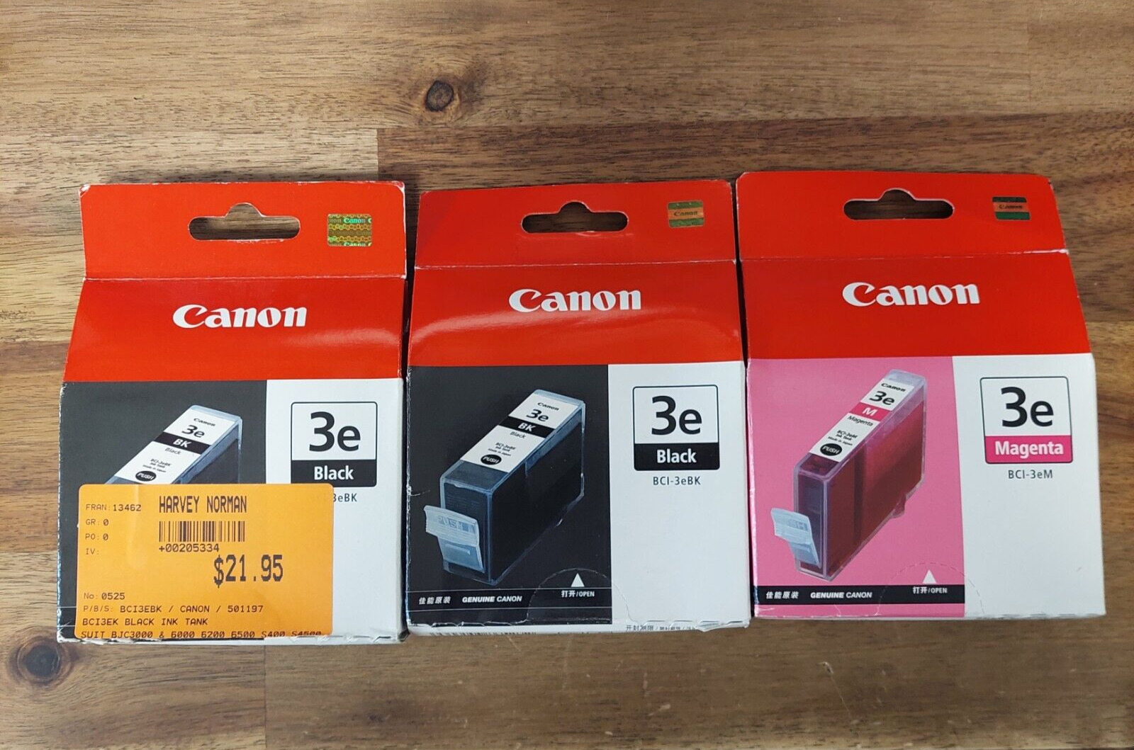 Genuine Canon BCI3e (BK,C) 2 x Black & Magenta Ink Cartridge Expired *FREE POST*