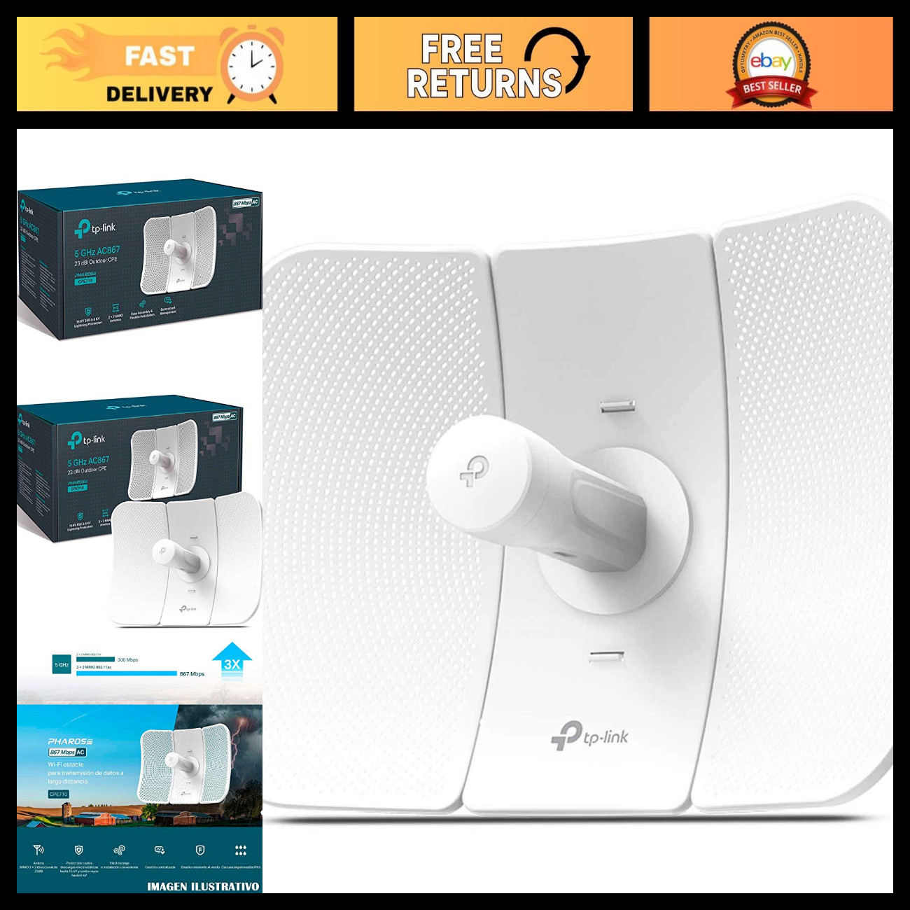 Long Range Gigabit Outdoor WiFi Access Point, 5GHz AC867, High-Speed Connectivit
