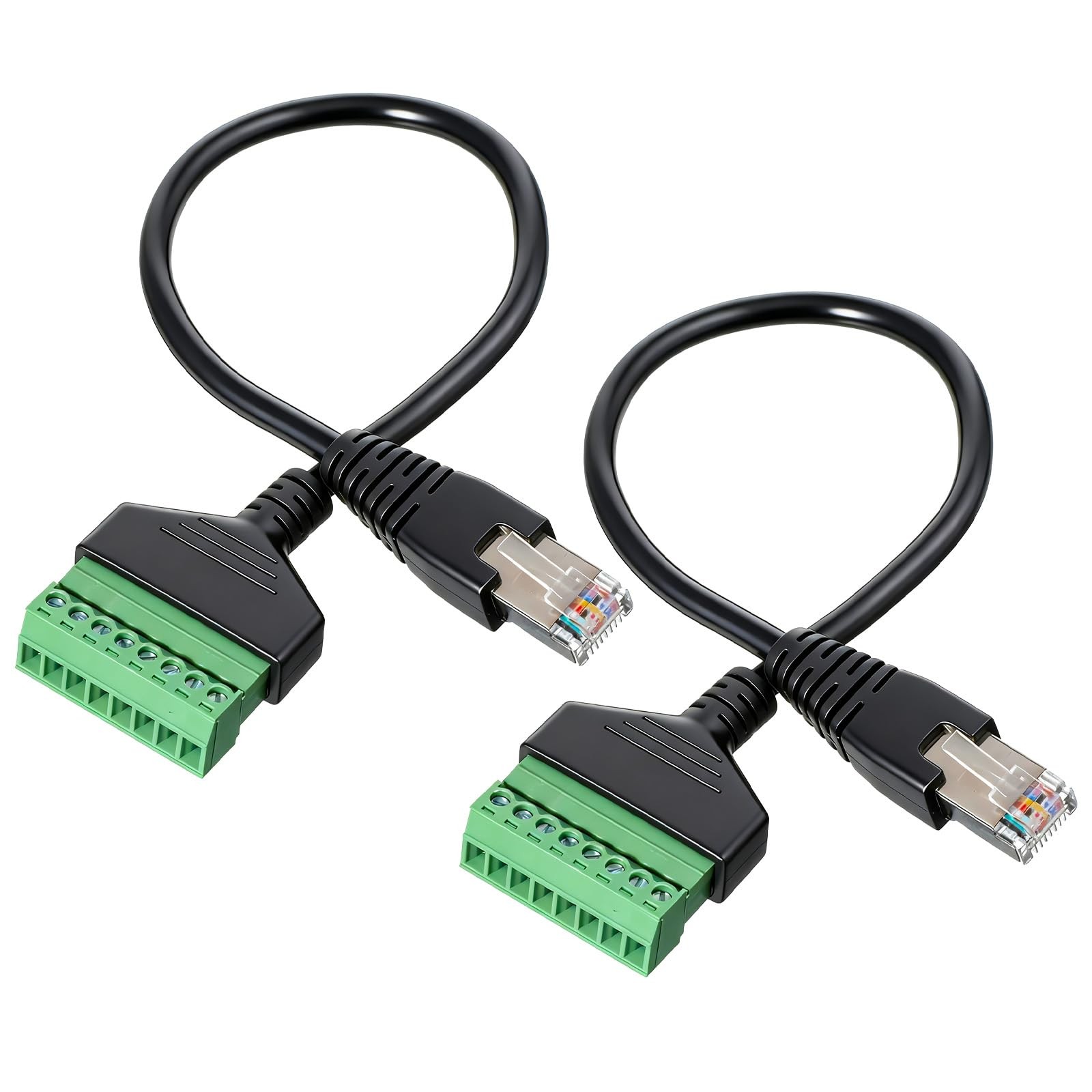 2 Packs RJ45 Breakout, RJ45 Male to 8 Pins Screw Terminal Connector Ethernet ...