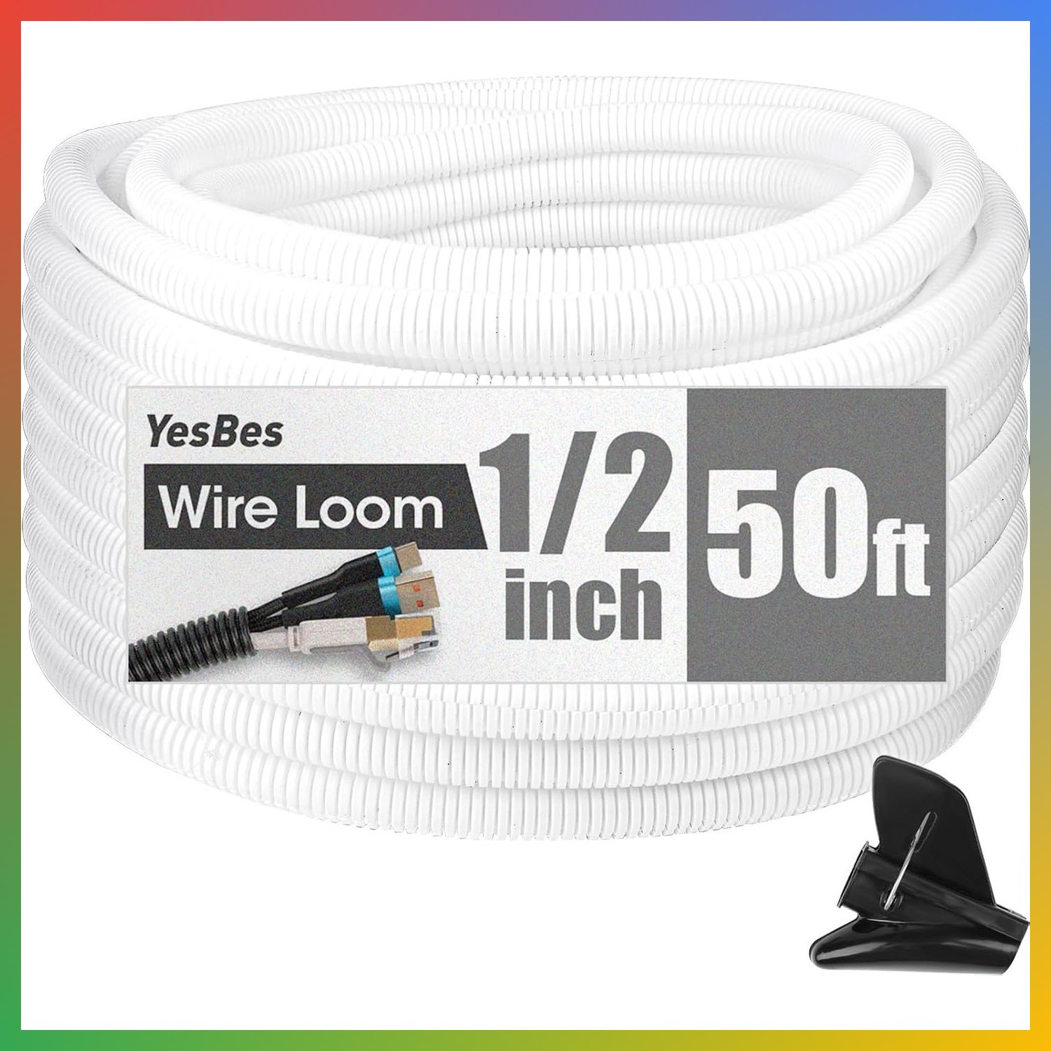 Split Wire Loom Tubing 1/2 Inch 50ft White Conduit Flexible Protector