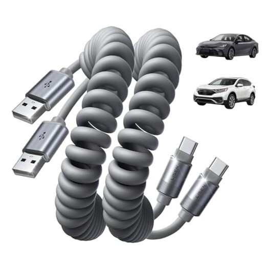 Coiled USB C Cable, Durable Short USB A to USB C Cable 2 Pack 4FT Space Gray