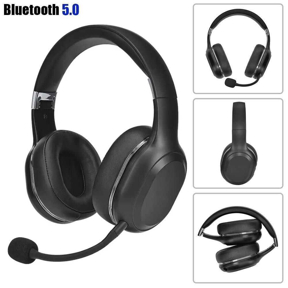 Bluetooth 5.0 Wireless Headphones Foldable Headset with Detachable Boom Mic