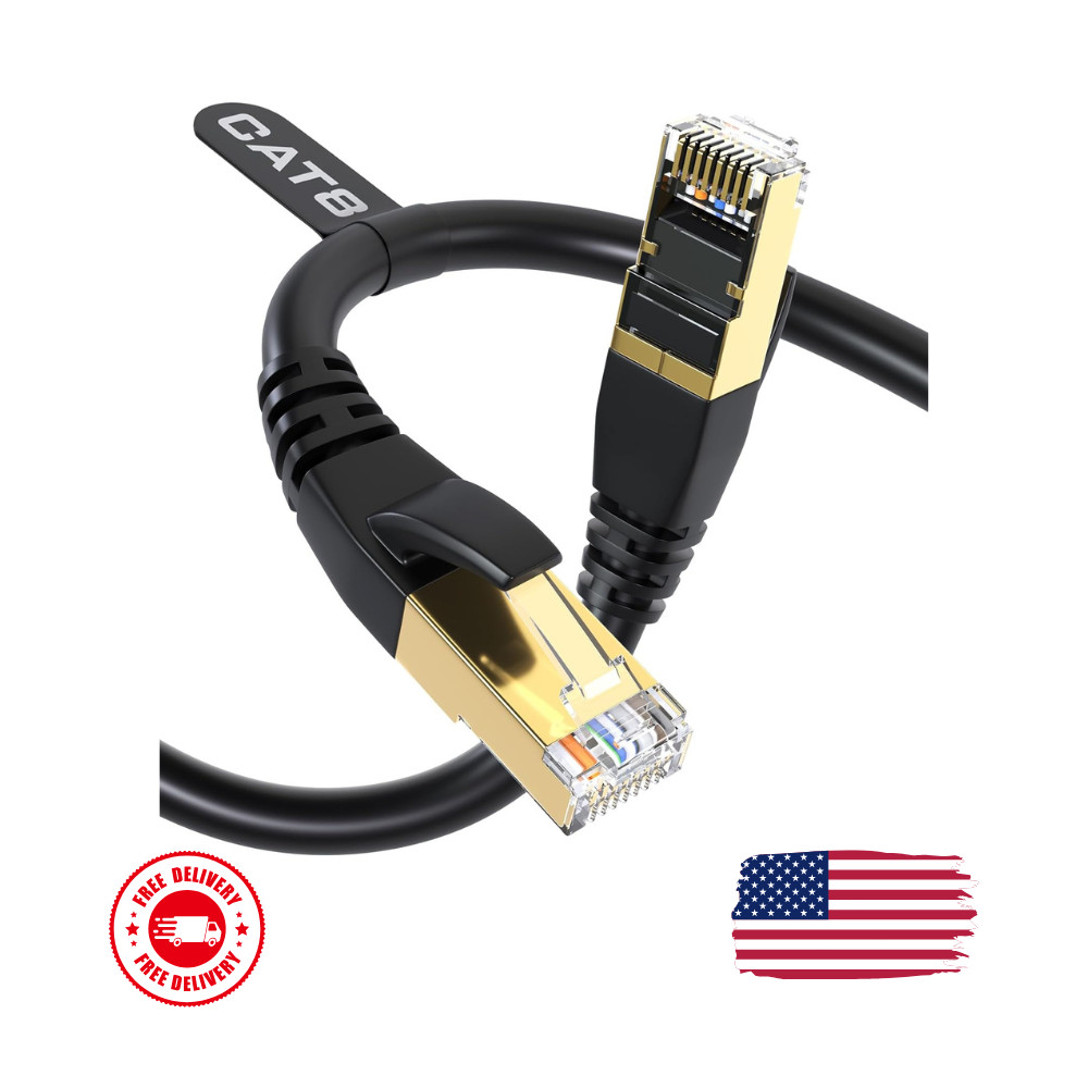 Cat 8 Ethernet Cable 40Gbps 2000MHz, 6FT Supports Cat8-6ft, Black USA Fast Ship