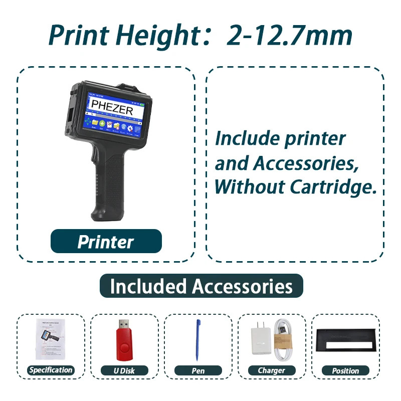 P19 12.7mm Black Handheld Inkjet Printer, Portable Label Maker for QR Bar Batch 