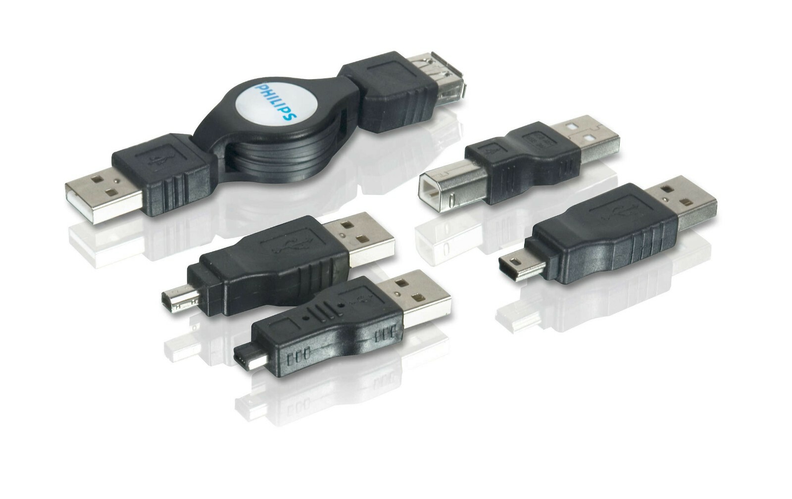 PHILIPS 3FT RETRACTABLE USB 2.0 KIT BLACK SWR1249/17 NEW