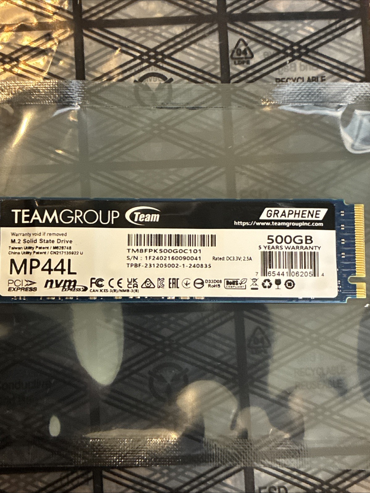 TEAMGROUP 500GB M.2 NVMe Solid State Drive SSD TM8FPK500G0C