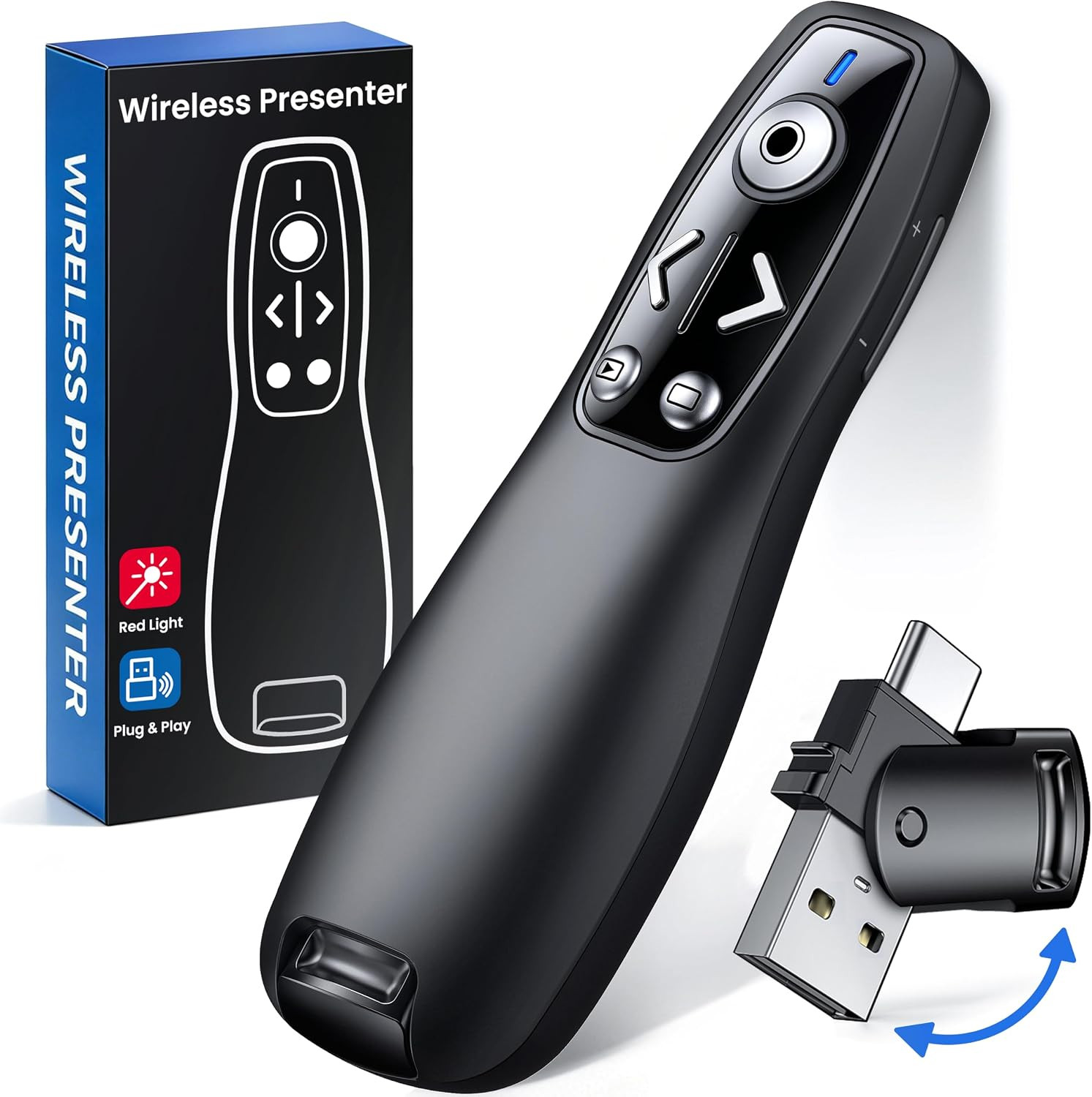 Presentation Clicker with USB-A & USB-C Receiver, 2.4Ghz Wireless Presenter Remo
