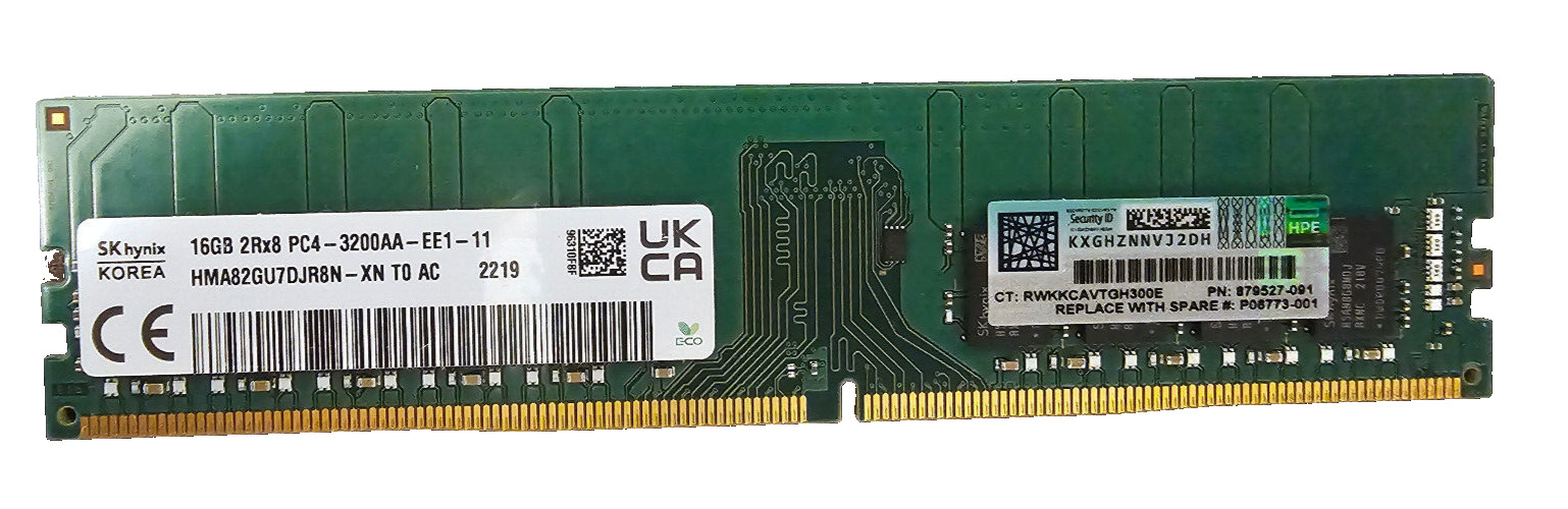 HPE 879527-091 2RX8 16GB DDR4 PC4-3200 Unbuffered UDIMM ECC Memory