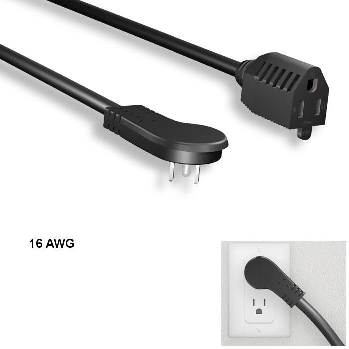 10x 1ft 16AWG Low Profile Angled Power Extension Cable NEMA 5-15P/R 13A/125V