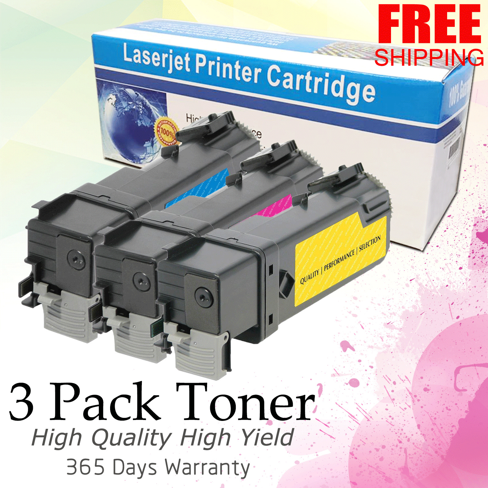 3-PACK (CMY) Compatible High Yield Color Toner for Dell 2130cn 2135cn Printer