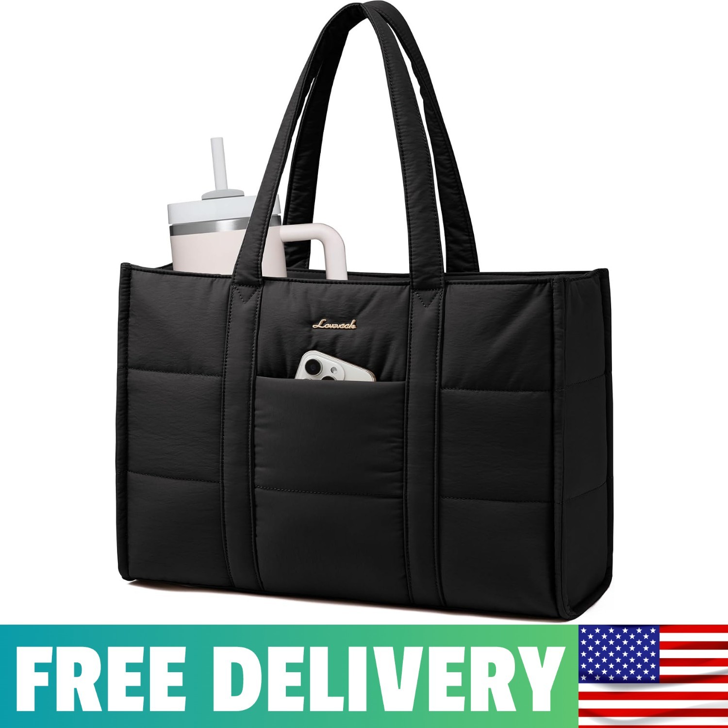 Laptop Bag For Women, 15.6 Inch Puffer Work Tote Bag, Lightweight