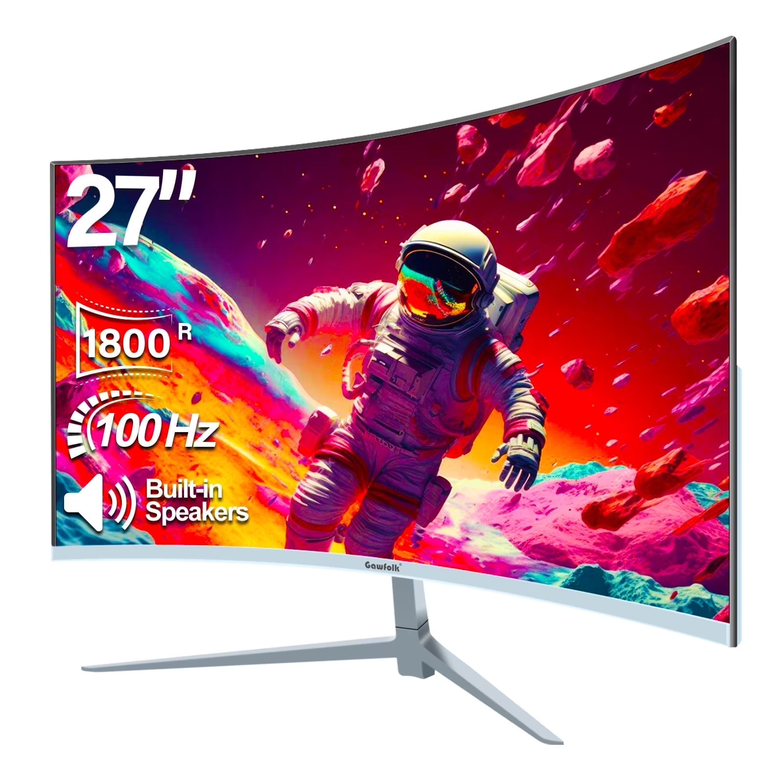 27 Inch Curved Monitor 100Hz, PC White Computer Gaming Monitor FHD 1080P, 1800R,