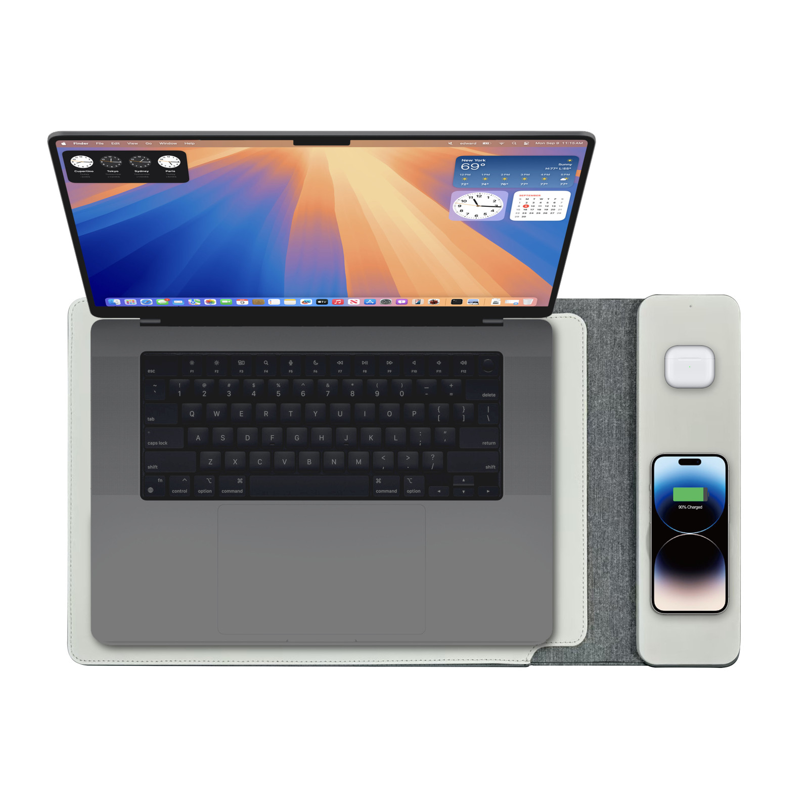 Laser Wireless Charging Laptop Sleeve 16 Inch | Fast Qi Charging | Grey