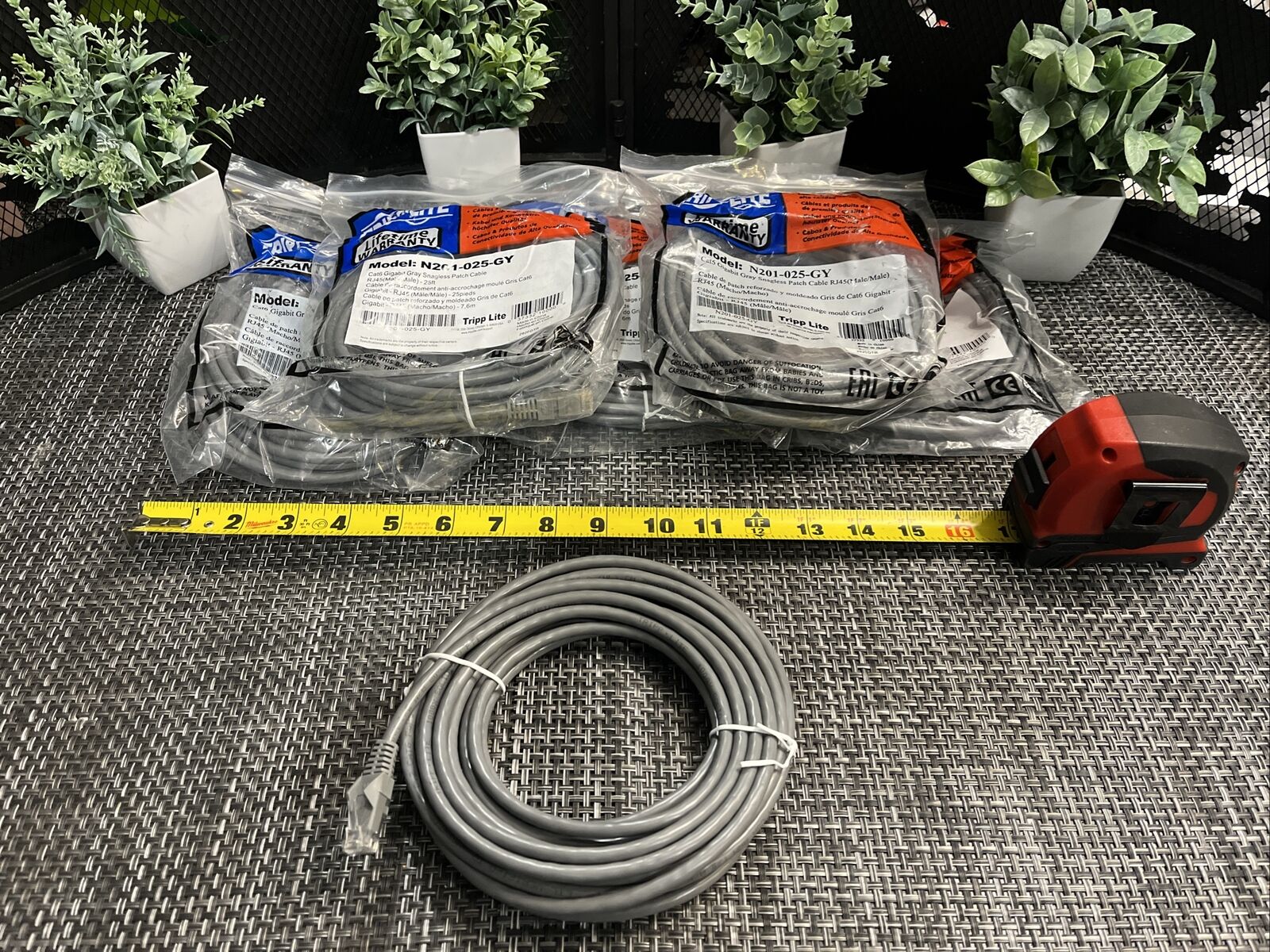 5 QTY BULK LOT- TRIPP LITE N201-025-GY 25FT CAT6 PATCH CABLE M/M GRAY NEW*