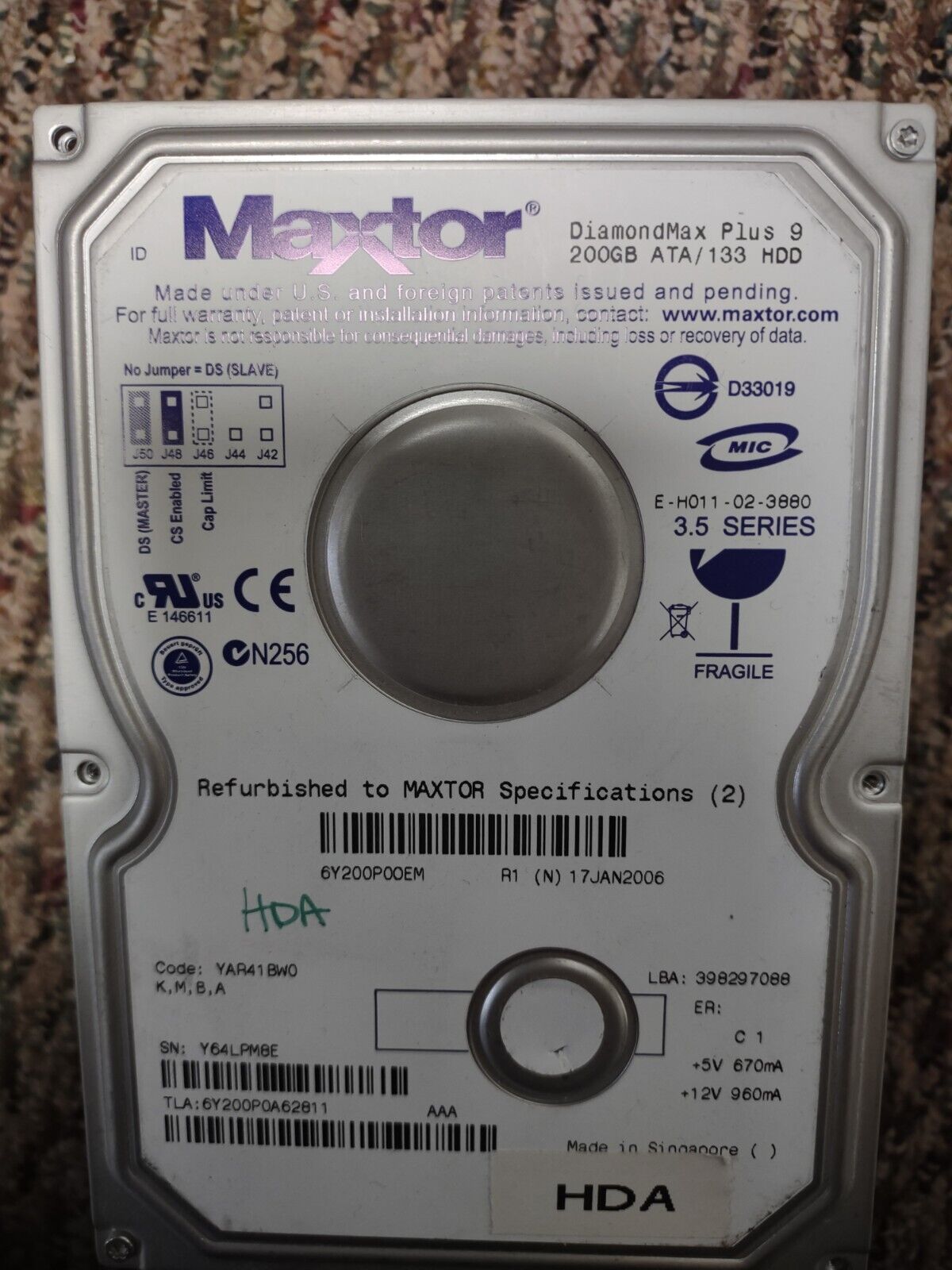 Maxtor DiamondMax Plus 9 200GB Internal 7200RPM 3.5