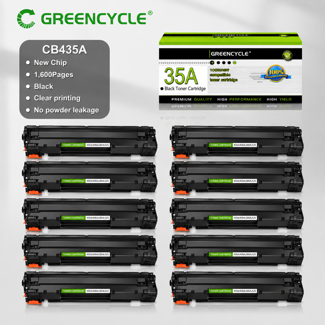CB435A ：10PK 35A Toner Fit for HP LaserJet P1006 P1007 P1008 P1009 Printer