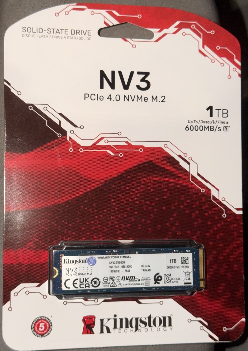Kingston NV3 1TB M.2 2280 NVMe SSD | PCIe 4.0 Gen 4x4 | Up to 6000 MB/s
