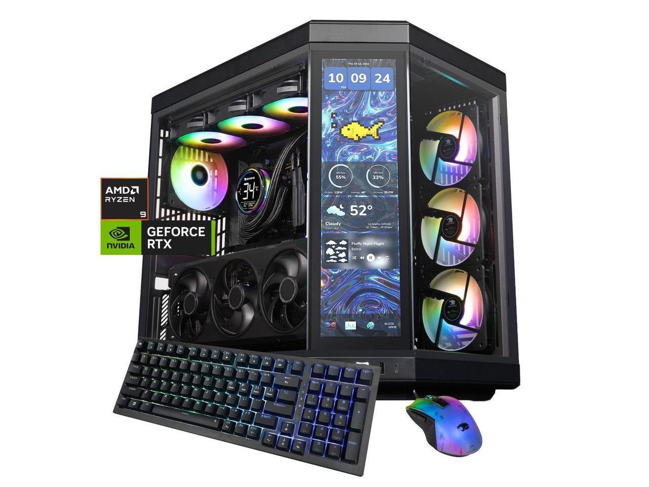 iBUYPOWER Y70TI Gaming PC Desktop Computer with HYTE Touch Screen Case, AMD Ryze