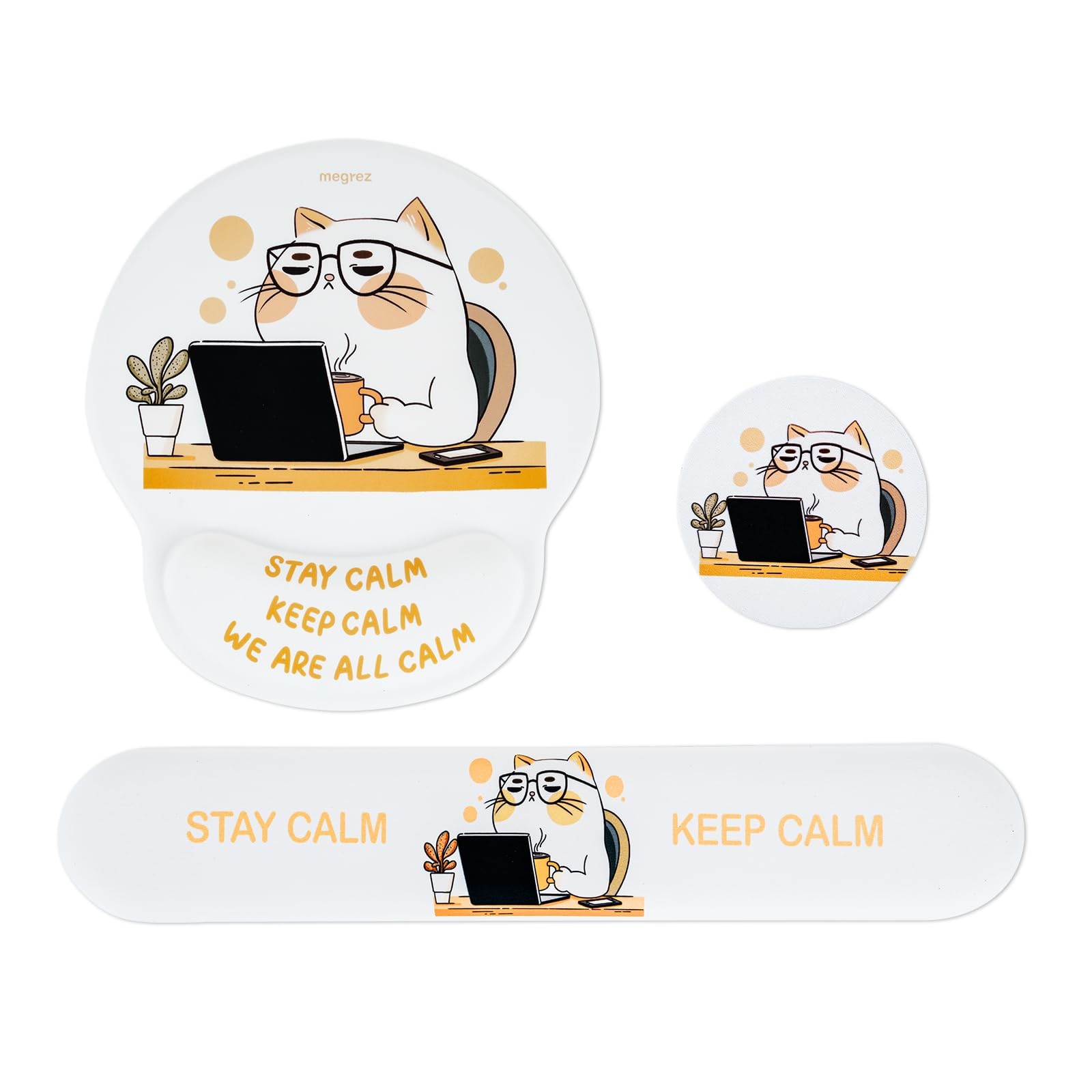 MEGREZ Mouse Pad Keyboard Wrist Rest Ergonomic Memory Foam Mousepad white