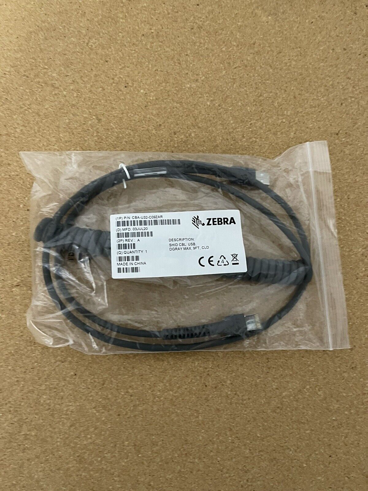 Lot of 6 Zebra CBA-U32-C09ZAR Coiled Cable for Zebra Barcode Scanner 9 ft