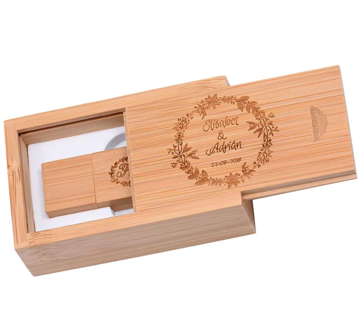 Custom Logo Wood Box USB2.0 Flash Drives 32GB 64GB 128GB Pen Drive Memory Stick