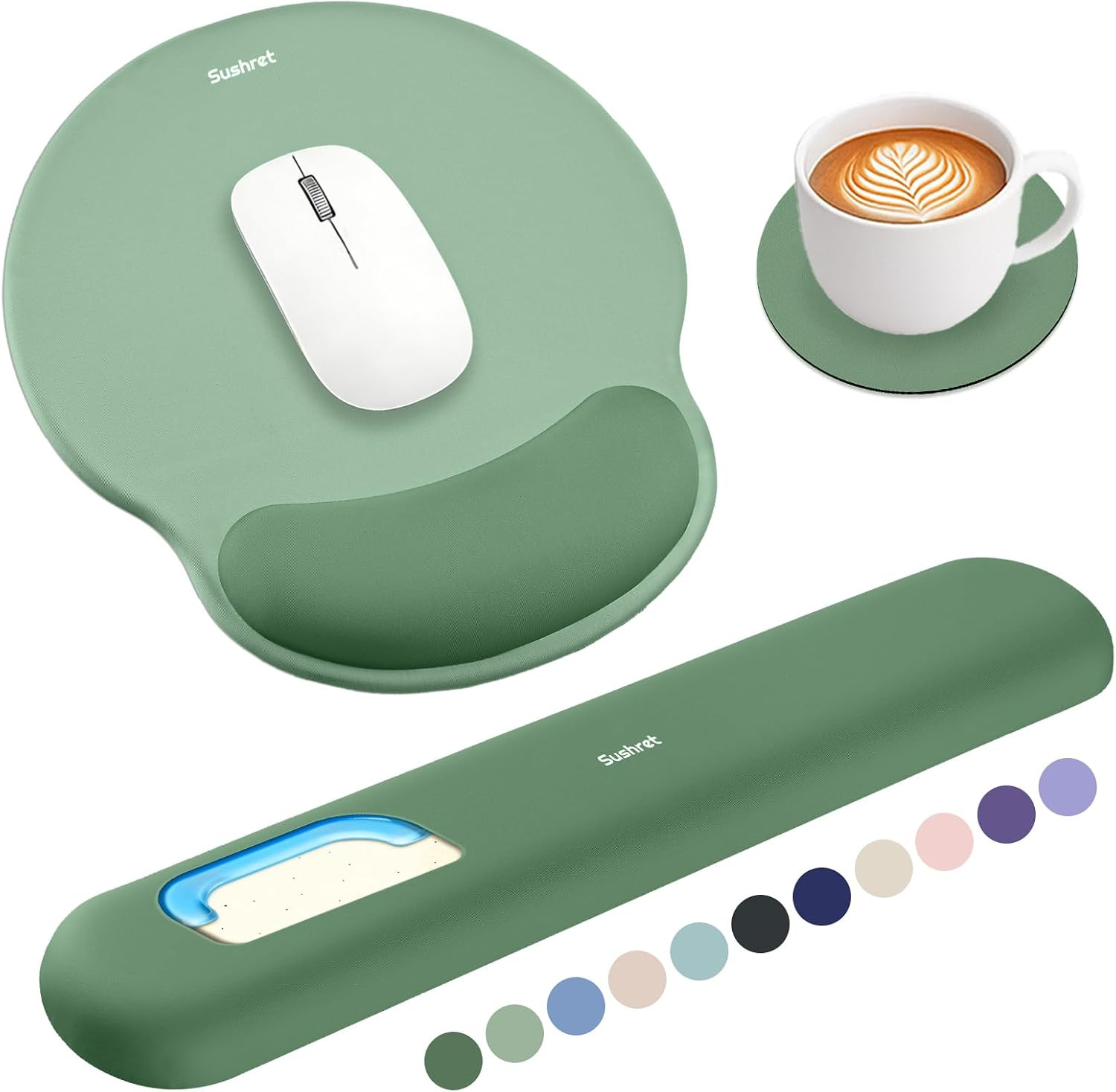 Mouse Pad and Keyboard Wrist Rest, Gel Mouse Pad Set, Dark Green