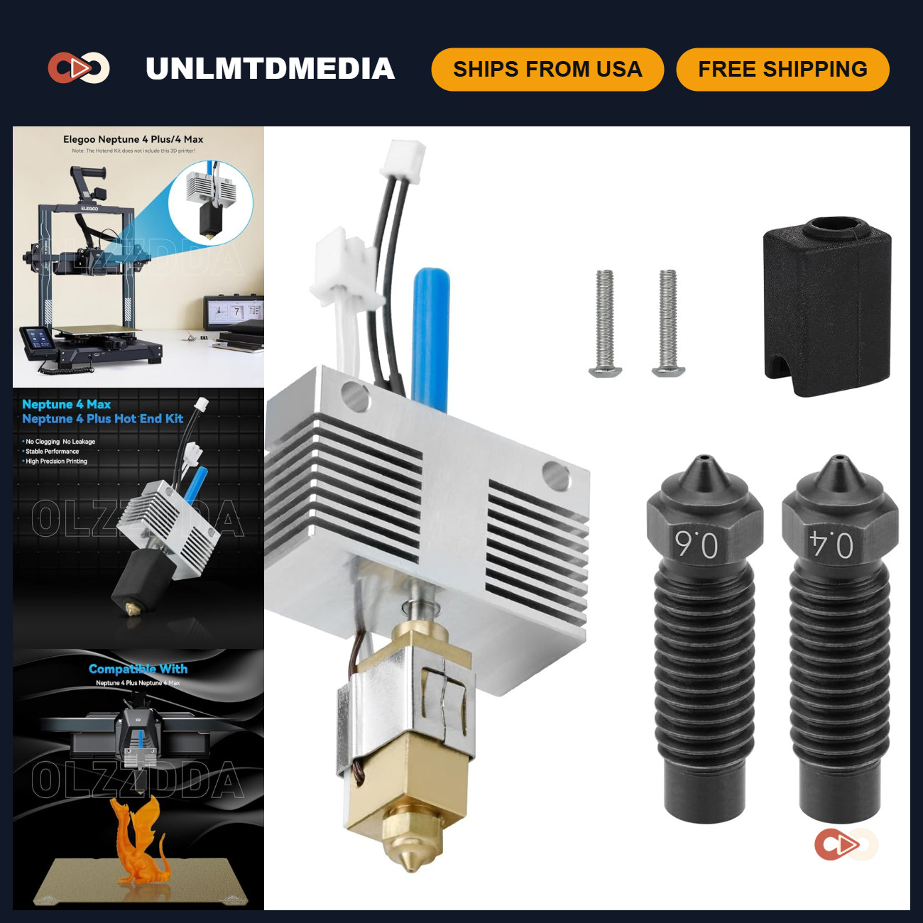 Ceramic Hotend Kit for 3D Printers - Extruder, Heater Block, Thermistor & Nozzle