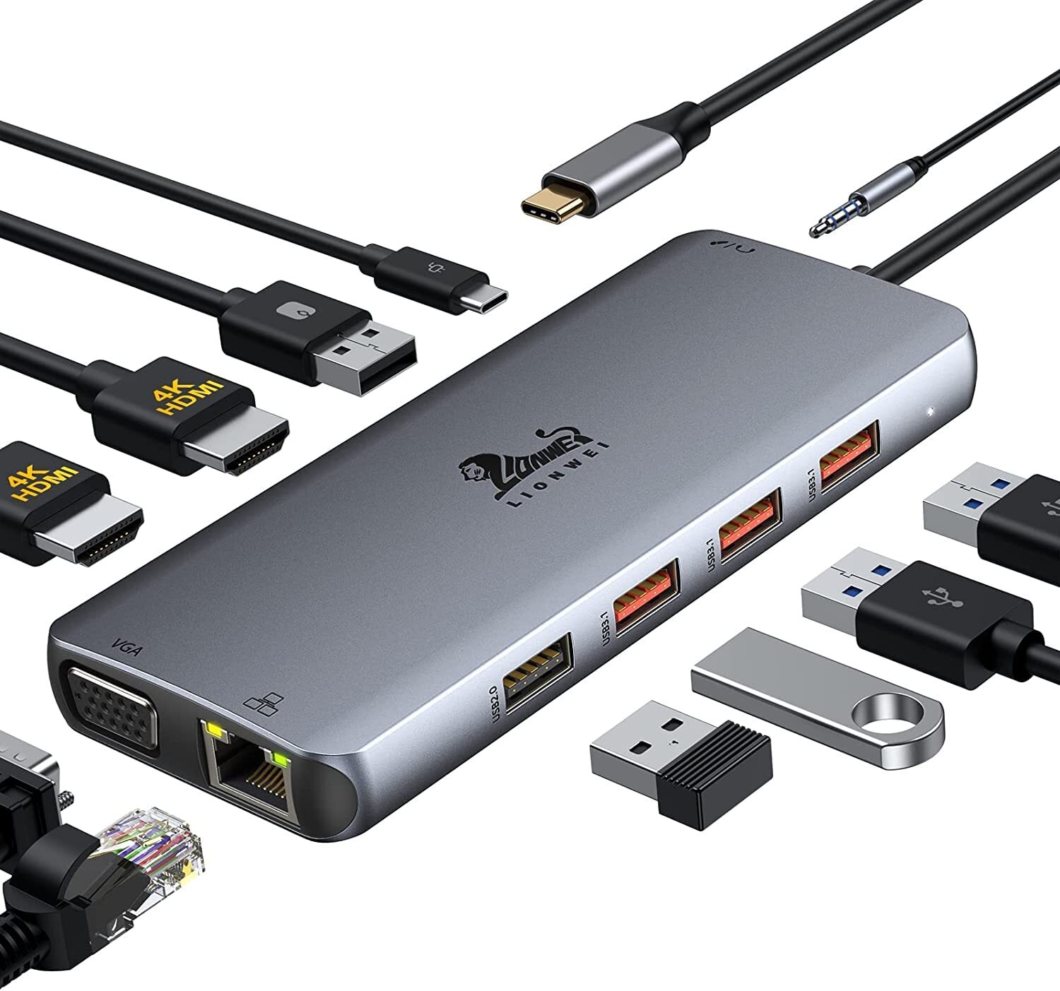 11 In 1 Usb C Docking Station Dual Monitor Dual 4k Hdmi 3 * 10gbps Usb 3.1 Pd Vg