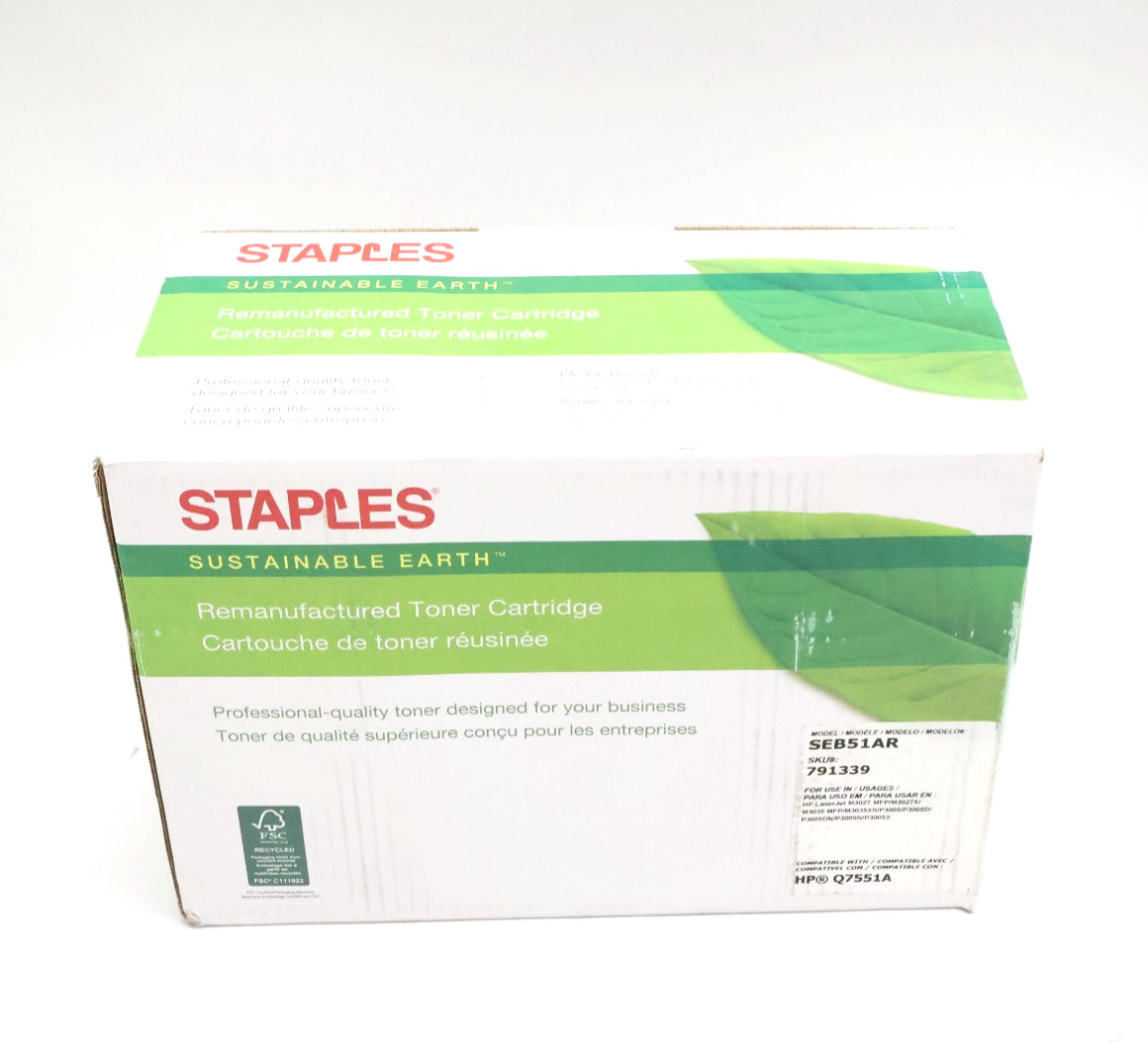 New Staples Sustainable Earth SEB51AR Toner Catridge for for HP Q7551A M3027 MFP