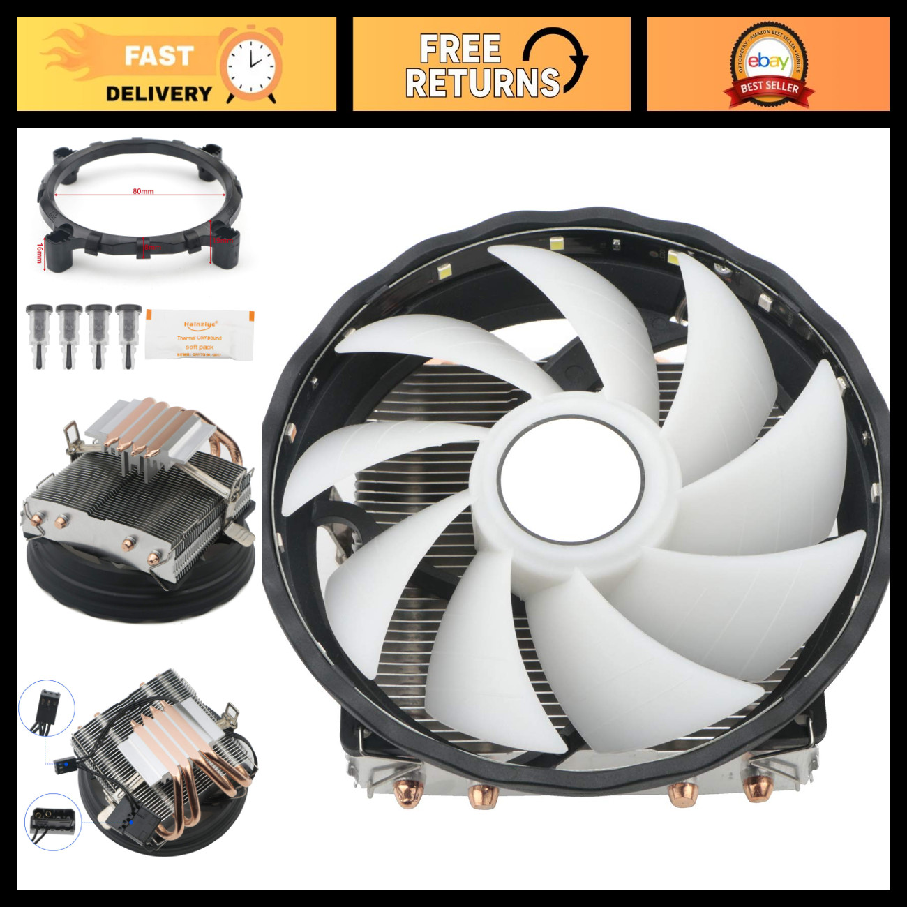 92mm CPU Cooler Fan - High Performance, Quiet Operation, Efficient Heat Dissipat