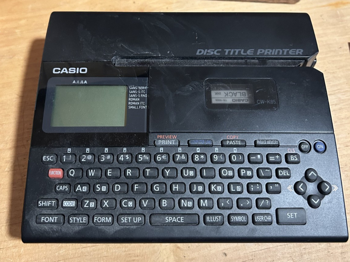 Casio CW-K85 CD/DVD Title Printer may work with batteries untested