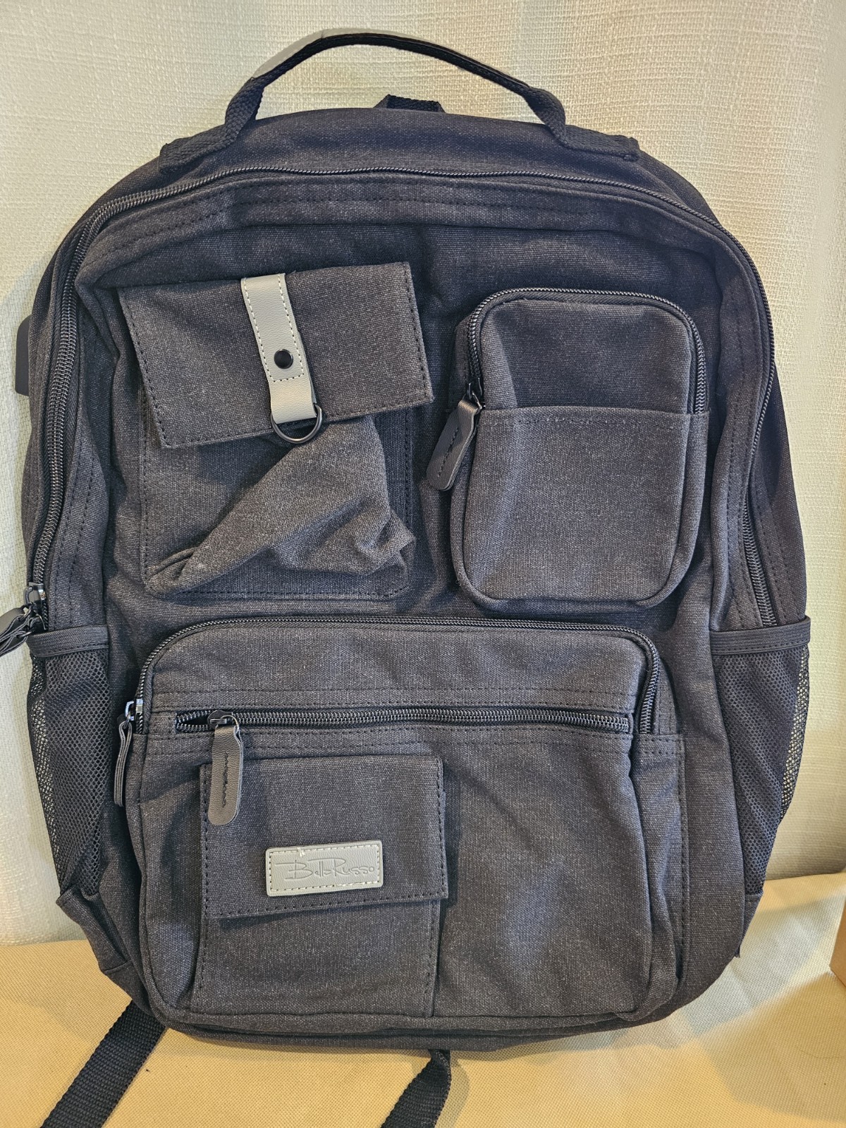Bella Russo 17" Laptop Canvas Backpack Charcoal Black Comfort Straps W/USB PORT