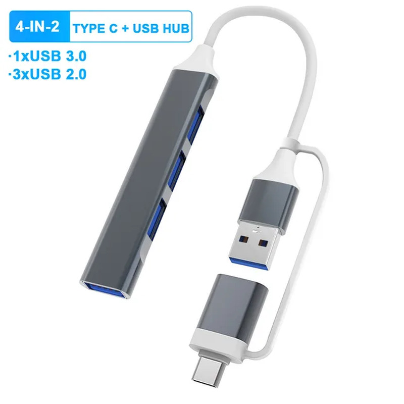 8-in-2 USB-C Hub 3.0 - High-Speed 5Gbps Transmission, Type-C to USB OTG Splitter