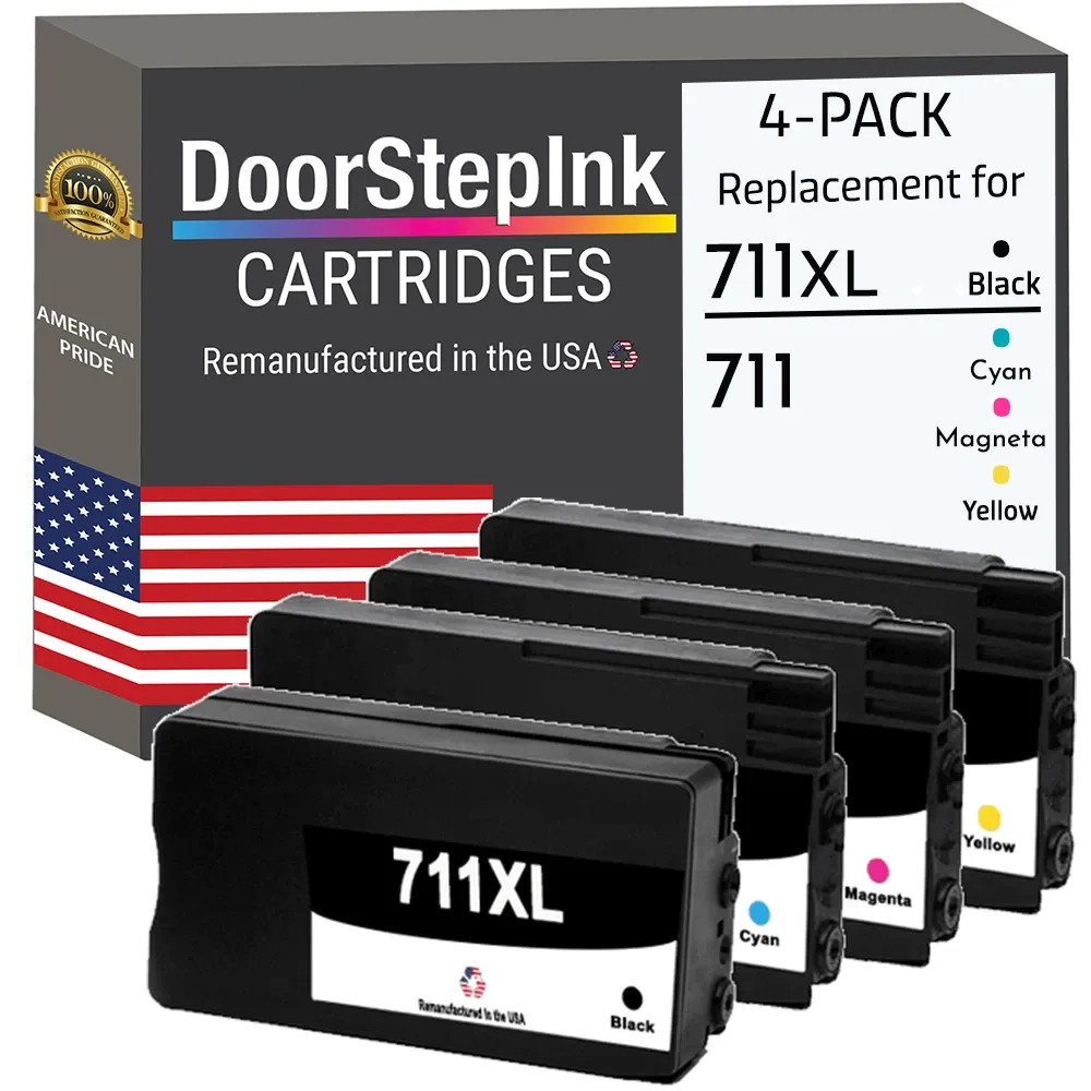 DoorStepInk Compatible Ink Cartridges For HP 711XL Bk and HP 711 C,M,Y 4Pk -USA