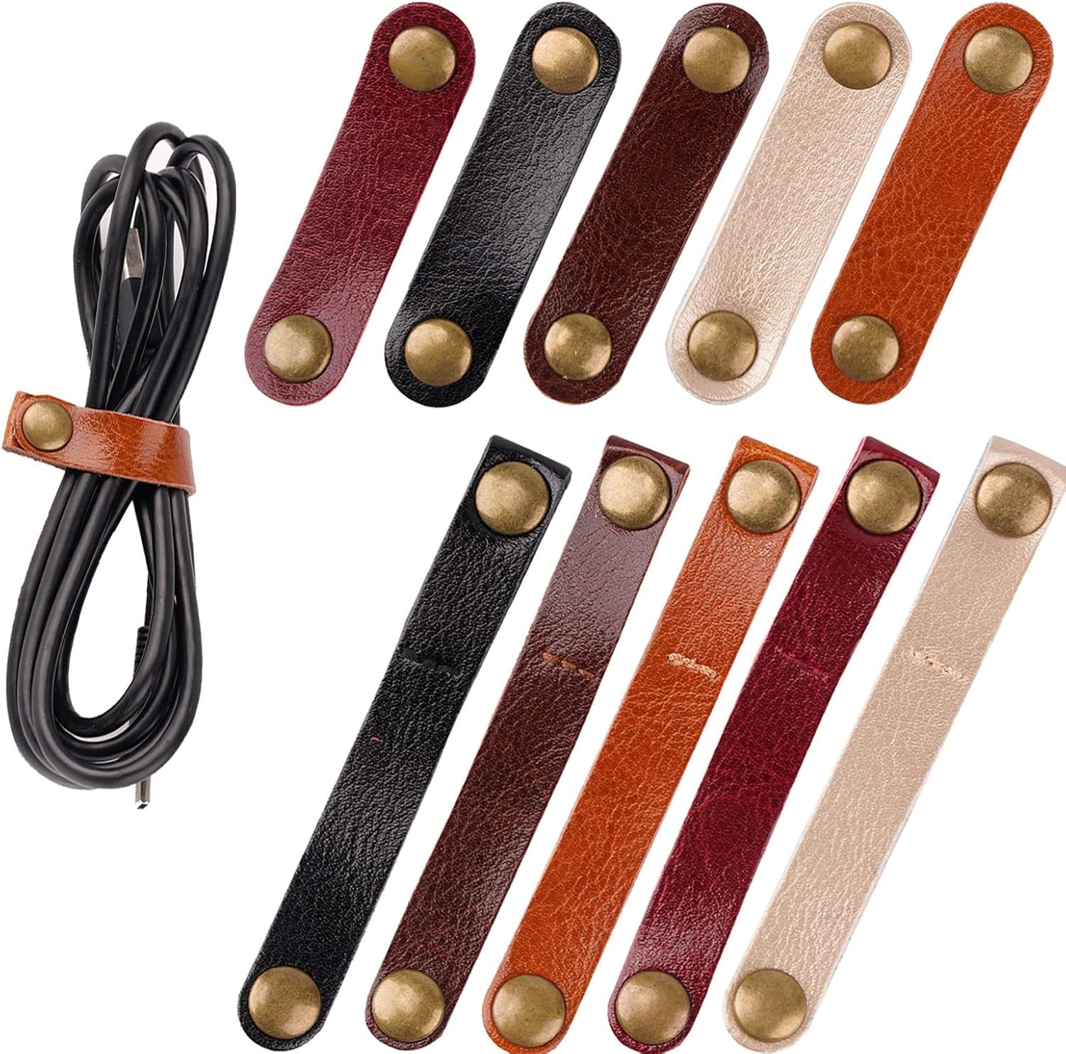 20 Pack Leather Cable Straps Cord Organizers Leather Cable Ties Cord Snap On Cab