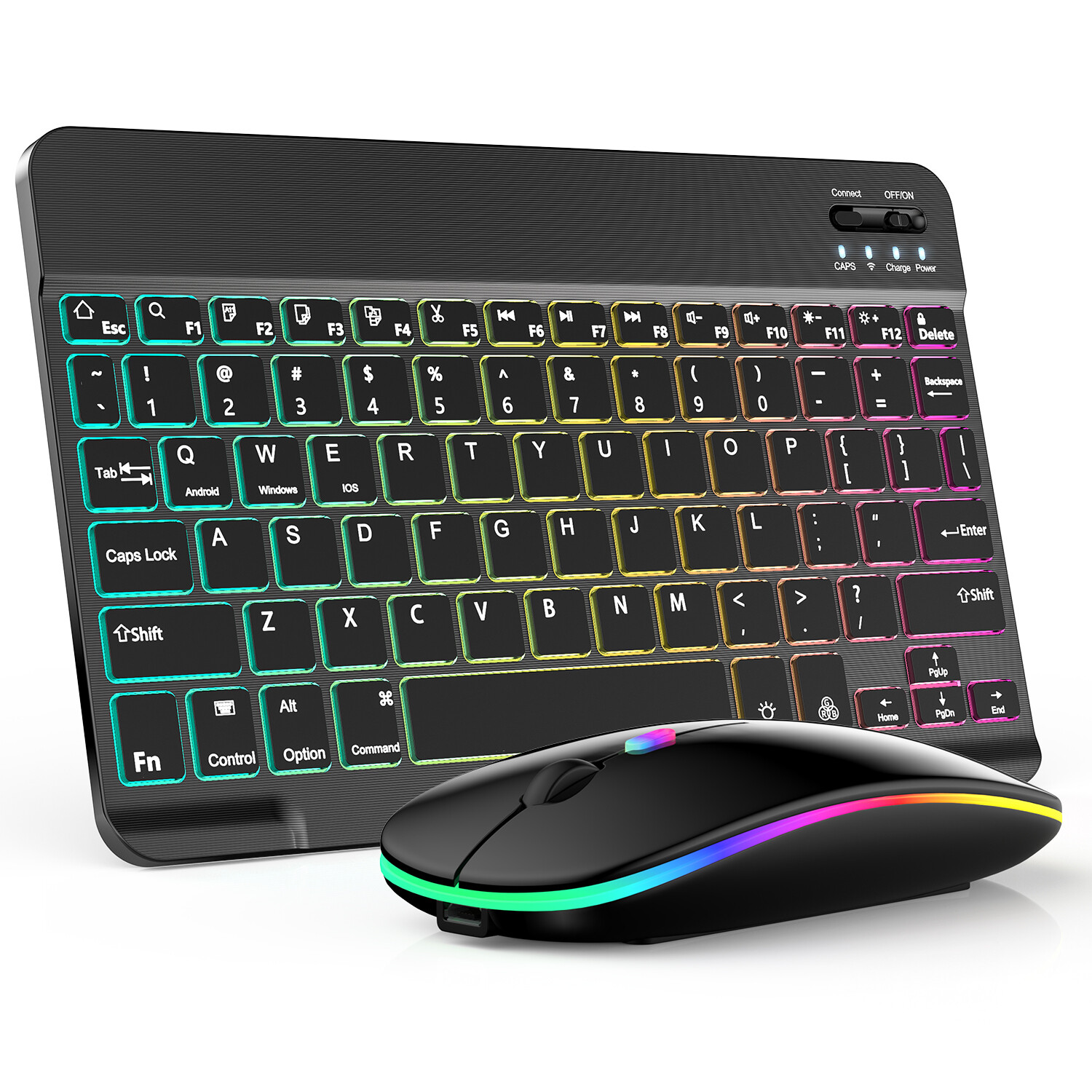 RGB Wireless Keyboard  Mouse Combo-Durable Multi-Device Set For iPad PC Laptop