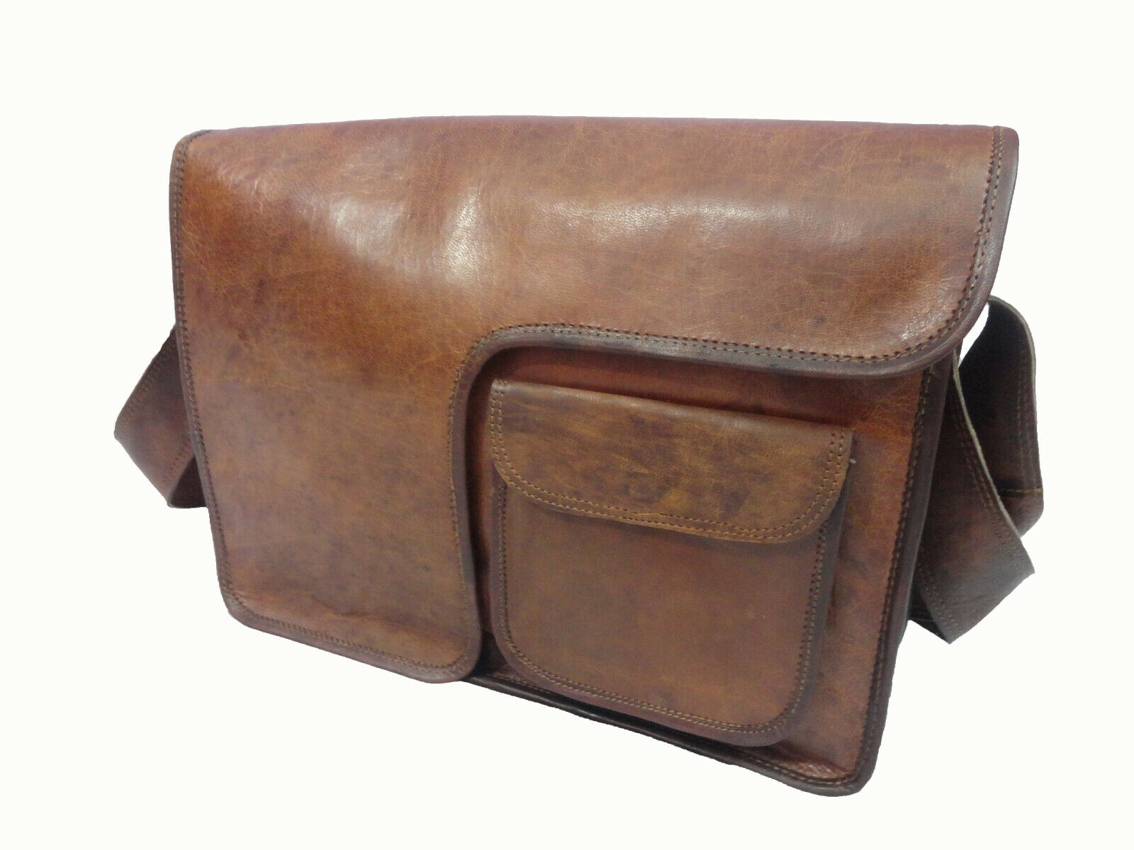 18 in Genuine Leather Messenger Bag Office College Laptop Satchel Shoulder Bags