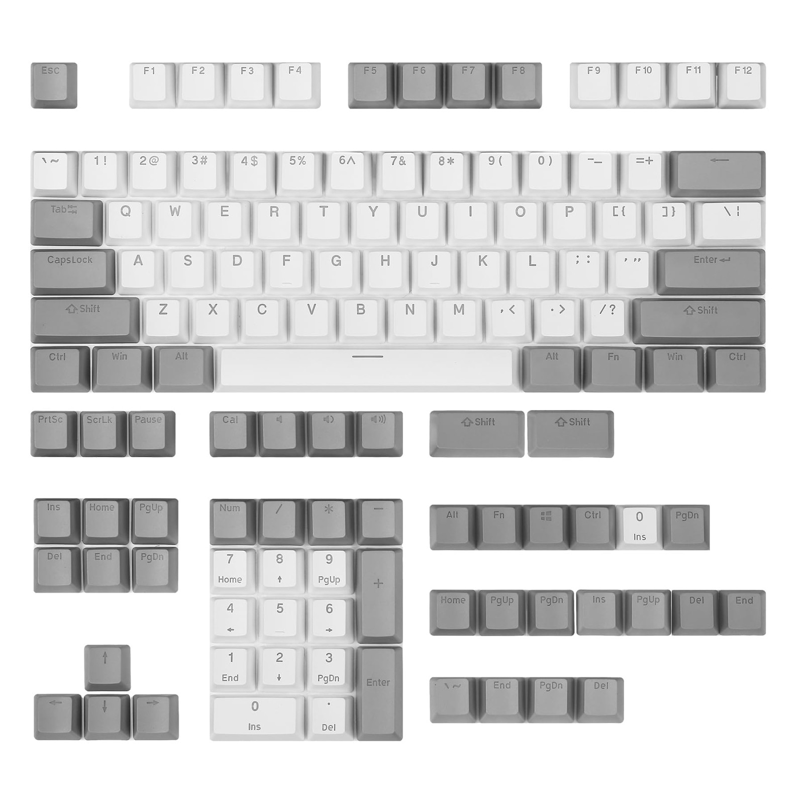 PBT Keycaps Backlit Cherry MX Doubleshot OEM Profile Translucent Grey White
