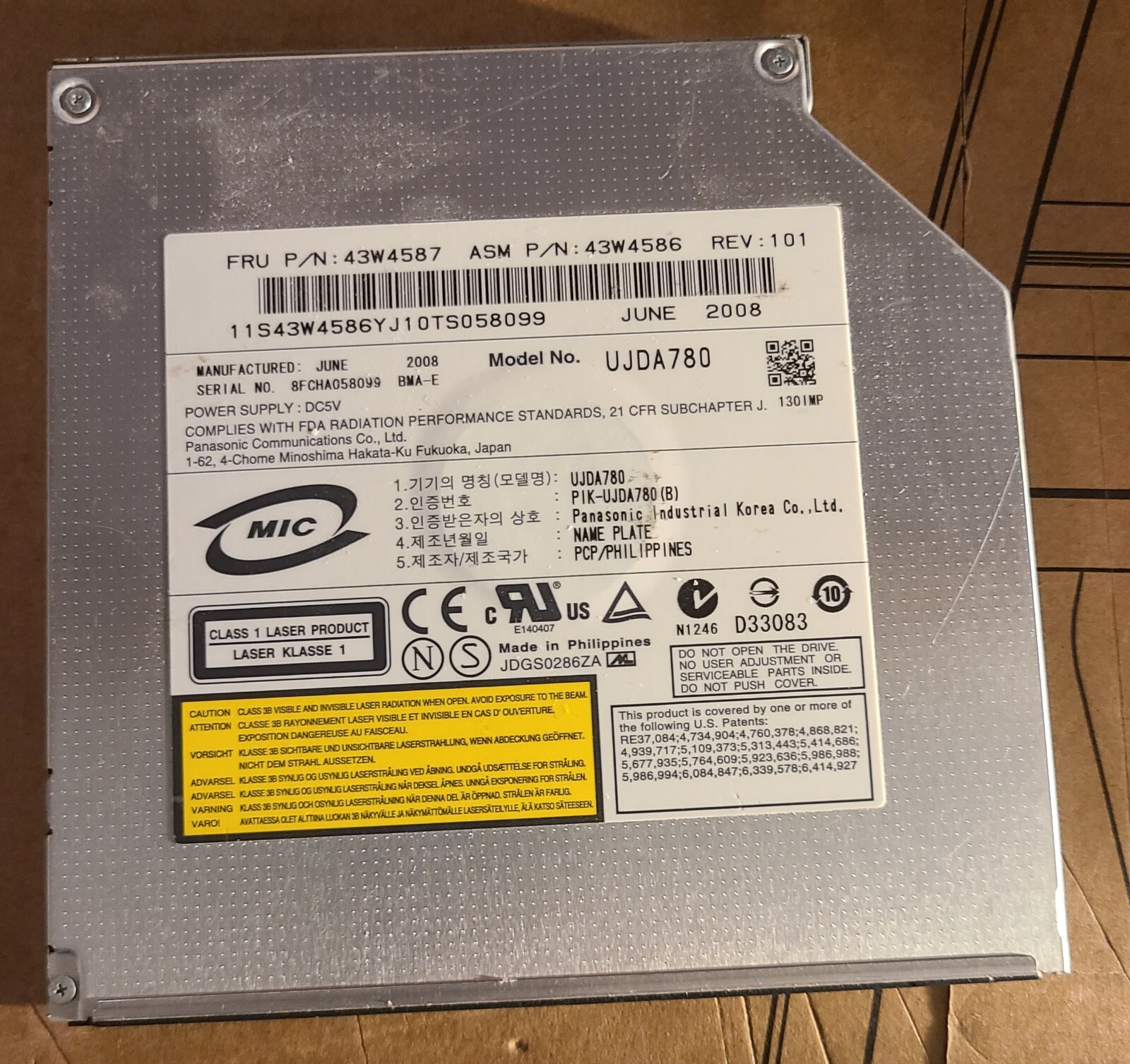 Panasonic UJDA780 DVD CDRW IDE Optical Drive for Toshiba IBM No Bezel 43W4587