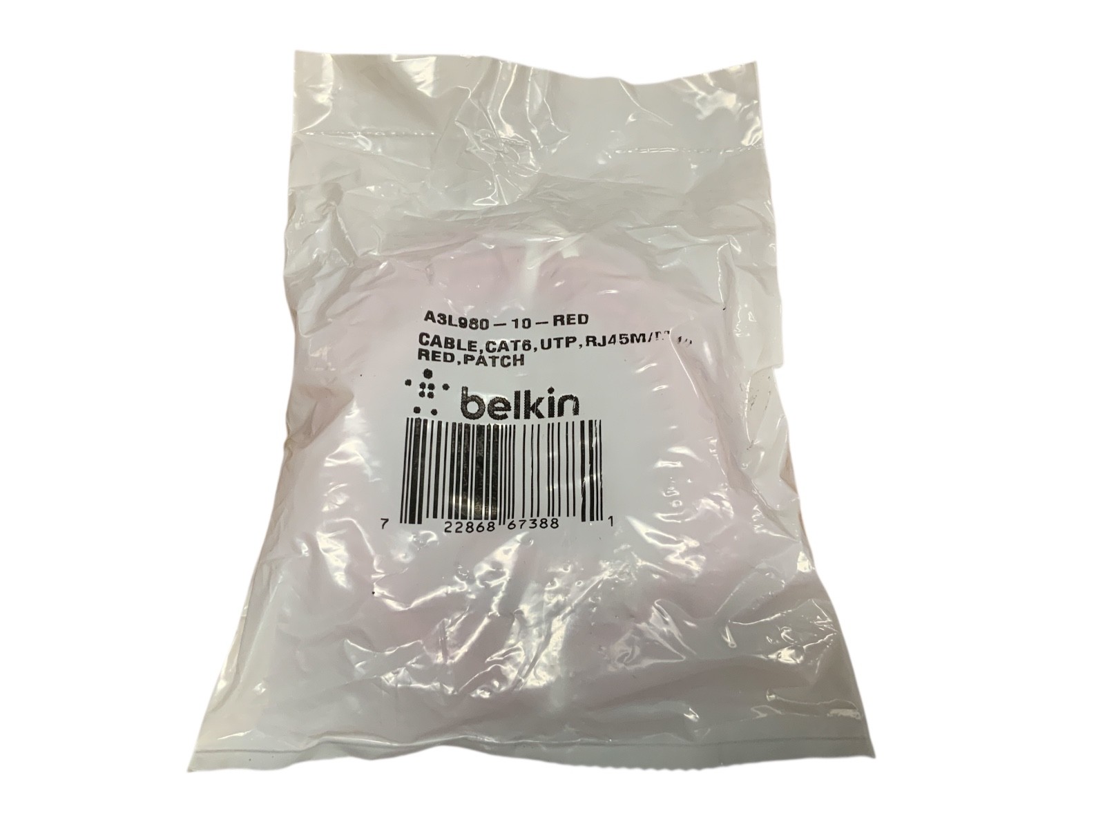Belkin A3L980-10-RED-S 10' CAT-6 RJ-45M/RJ45M Snagless Duplex Patch Cable Red(Q1