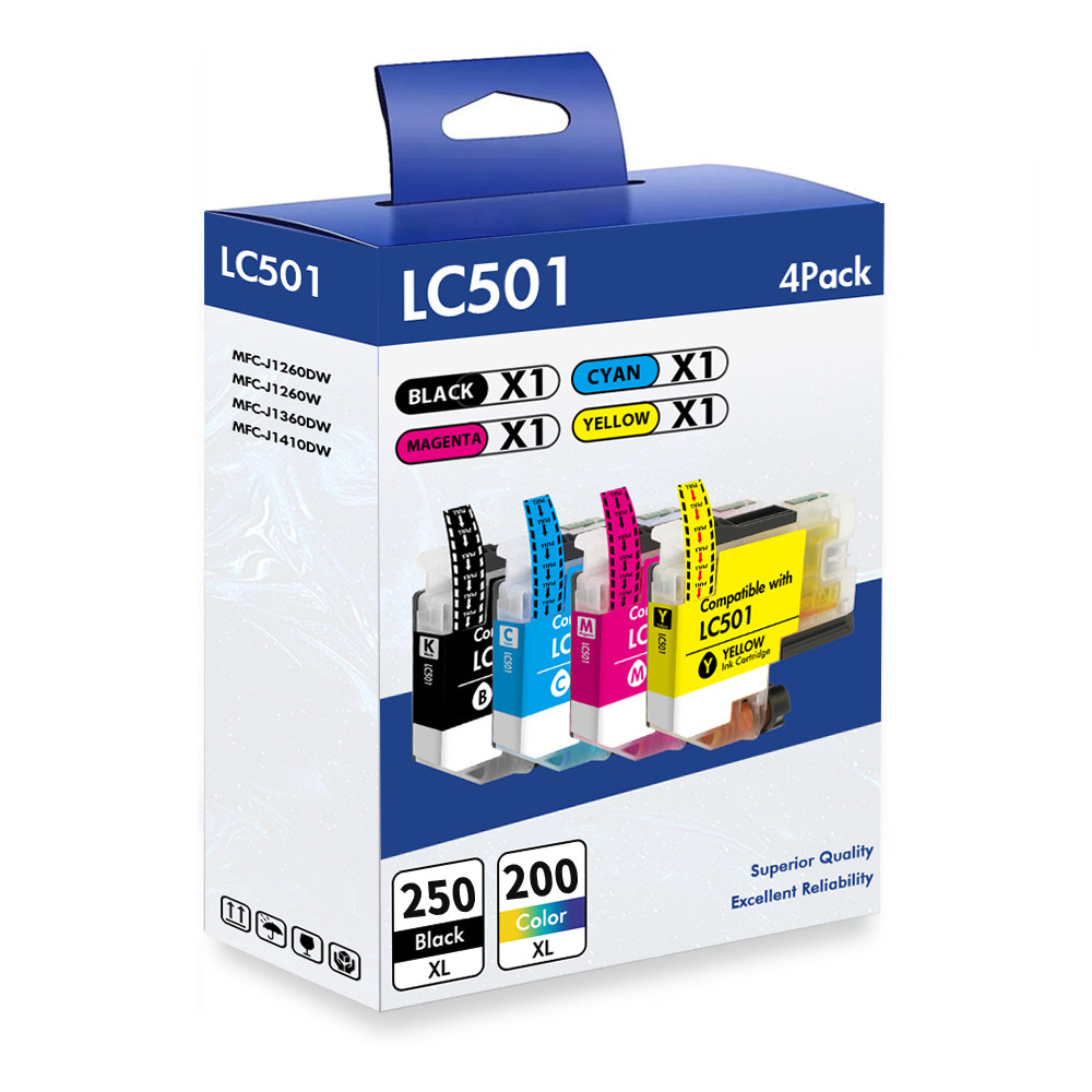 4PACK LC501 XL Ink Cartridges for Brother MFC-J1260DW MFC-J1360DW J1410DW LC501
